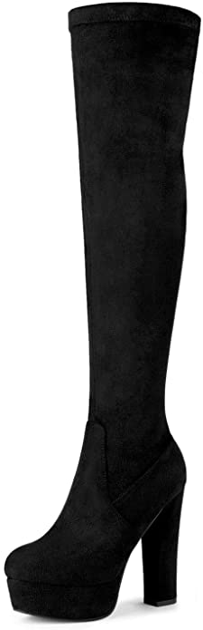 Allegra K Women's Platform Block Heel Over Knee High Boots